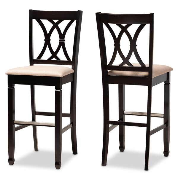Baxton Studio Calista Sand Upholstered and Espresso Wood 2-Piece Bar Stool Set 167-10853 - main
